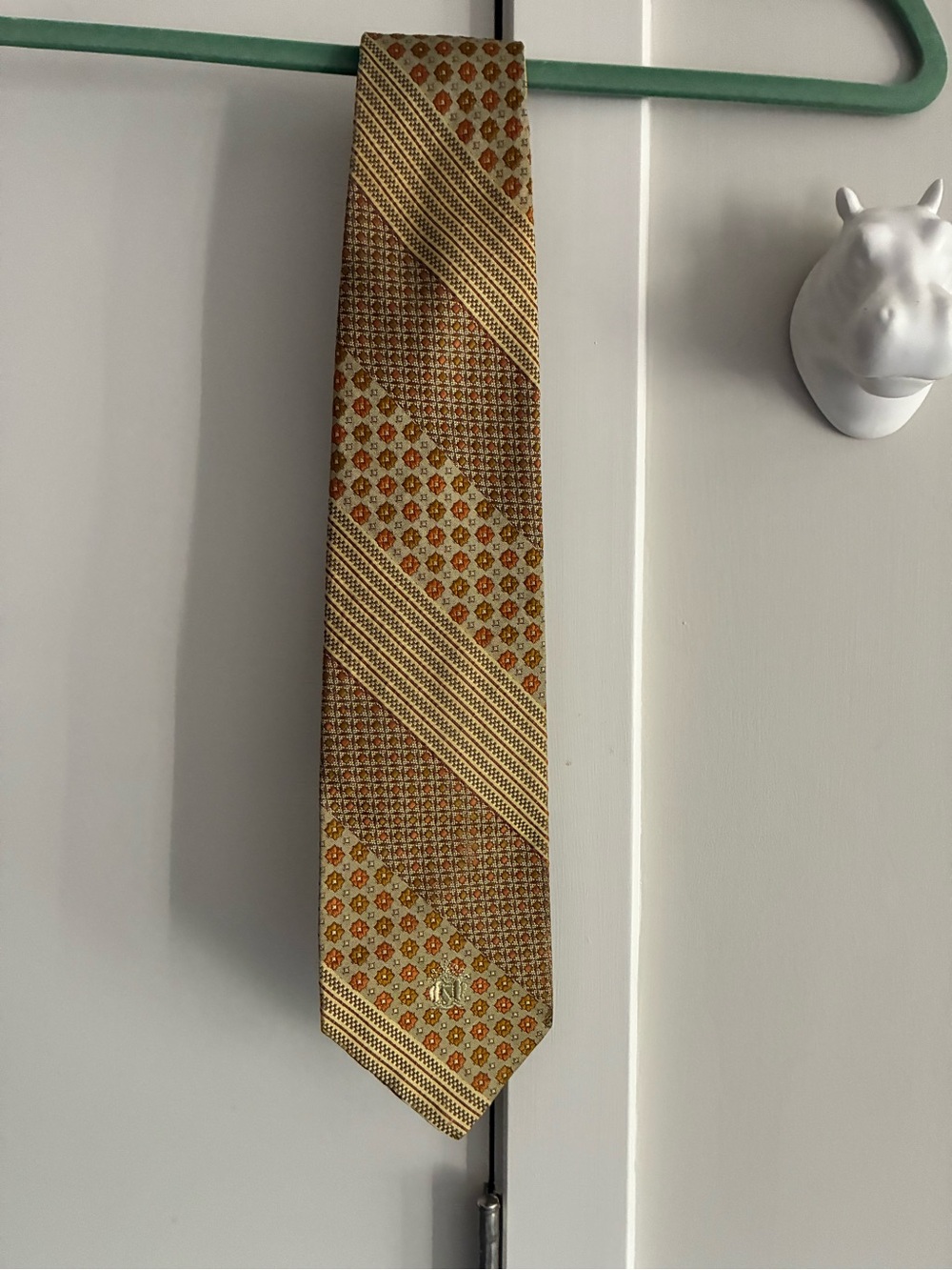 Oleg Cassini Gold and orange Geometric Stripe Silk Tie